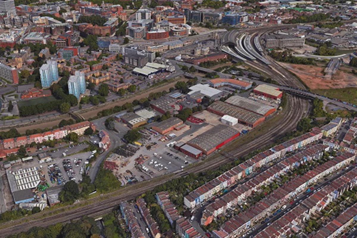 Aerial view of the Mead Street development area