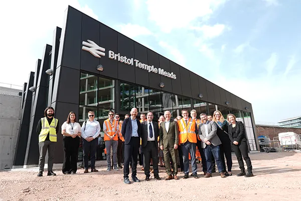 Key stakeholders stand in front of the newly completed Eastern Entrance to Bristol Temple Meads station.