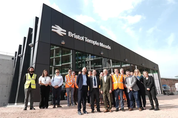 Key stakeholders stand in front of the newly completed Eastern Entrance to Bristol Temple Meads station.