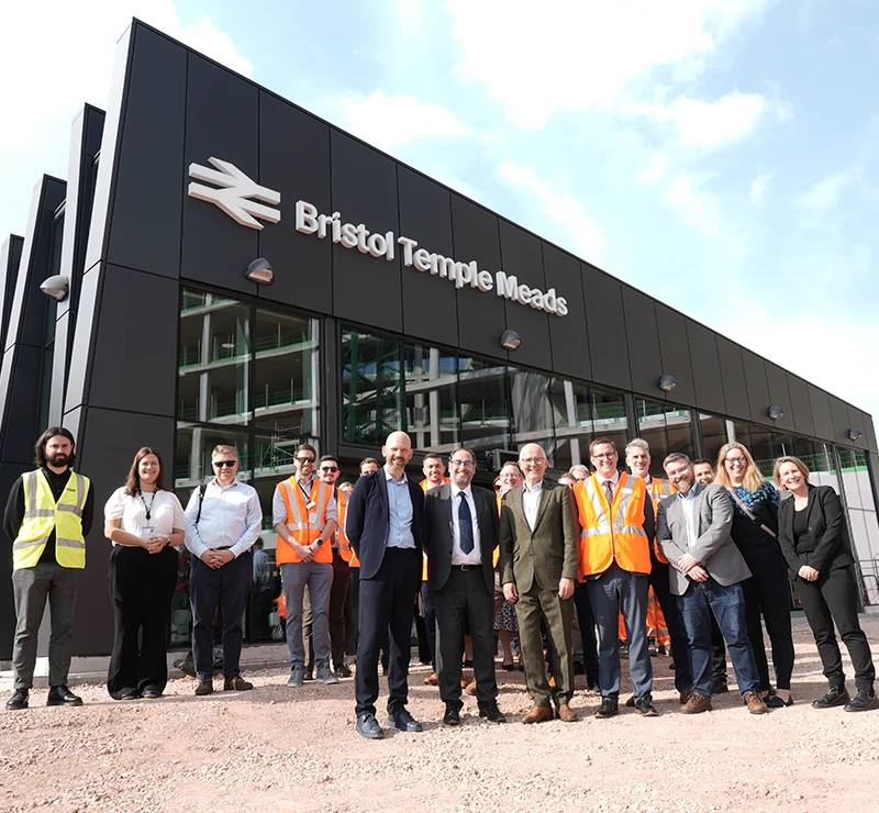 Key stakeholders stand in front of the newly completed Eastern Entrance to Bristol Temple Meads station.