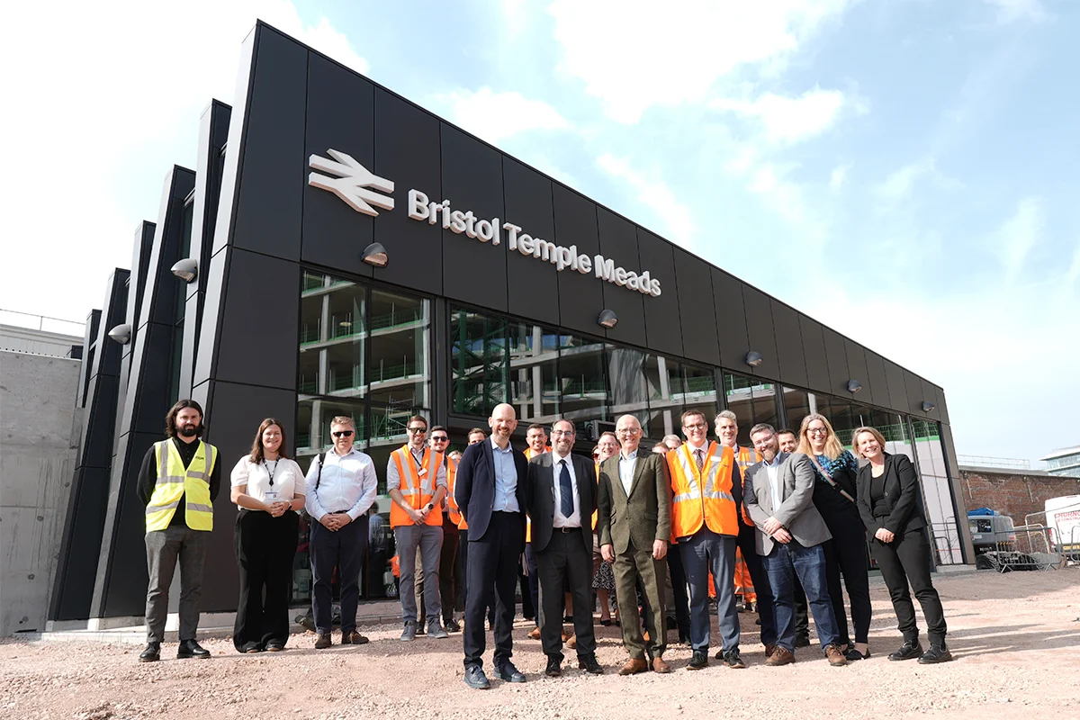 Key stakeholders stand in front of the newly completed Eastern Entrance to Bristol Temple Meads station.